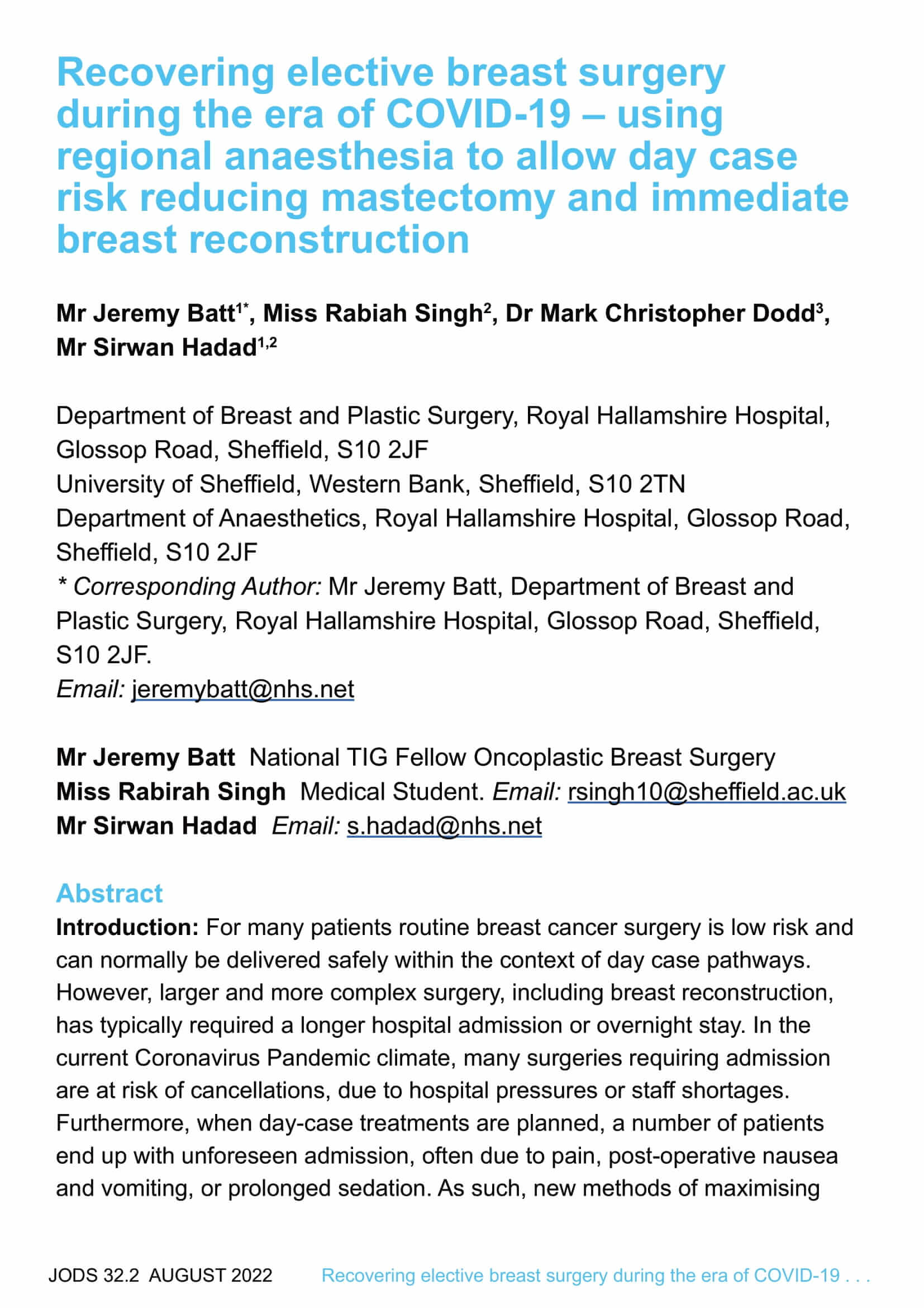 Recovering elective breast surgery during the era of covid-19